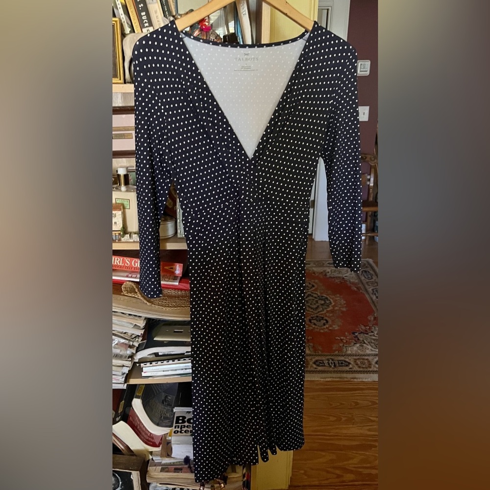 Talbots Black & White Polka Dot Jersey Midi Dress